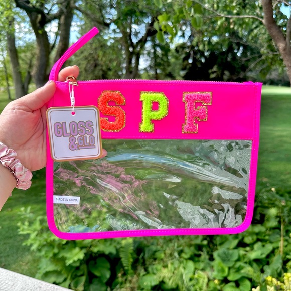 🦋Gloss & Glo pink  Flat SPF Pouch/CLEAR BAG CHENILLE - Picture 1 of 3